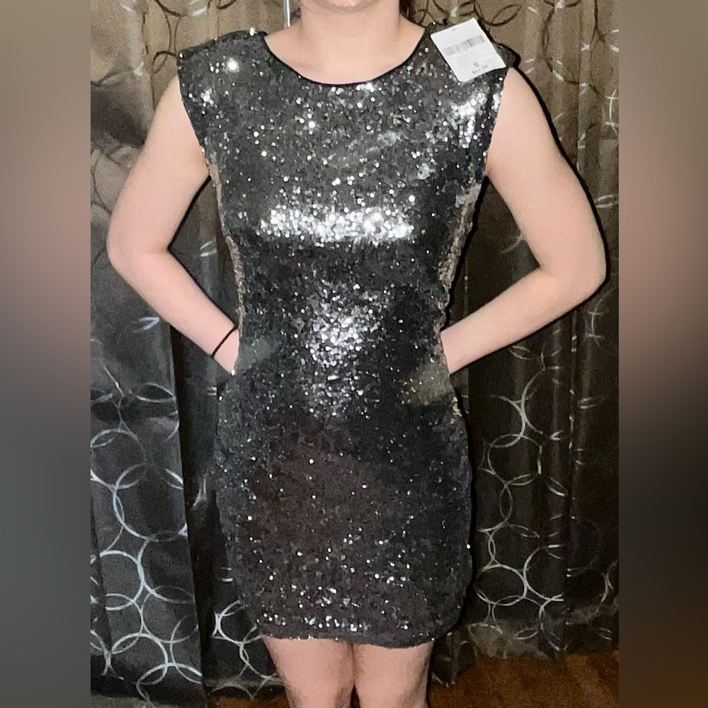 Silver sparkly knee high dress